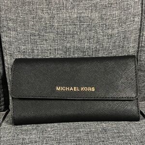 Michael Kors Black Textured Wallet with Gold Logo